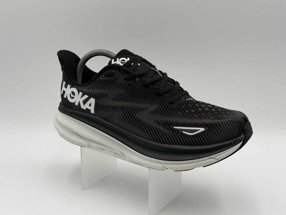 Hoka One One Clifton 9 Wide Size 9.5D Black White Running Shoes Cushion Comfort